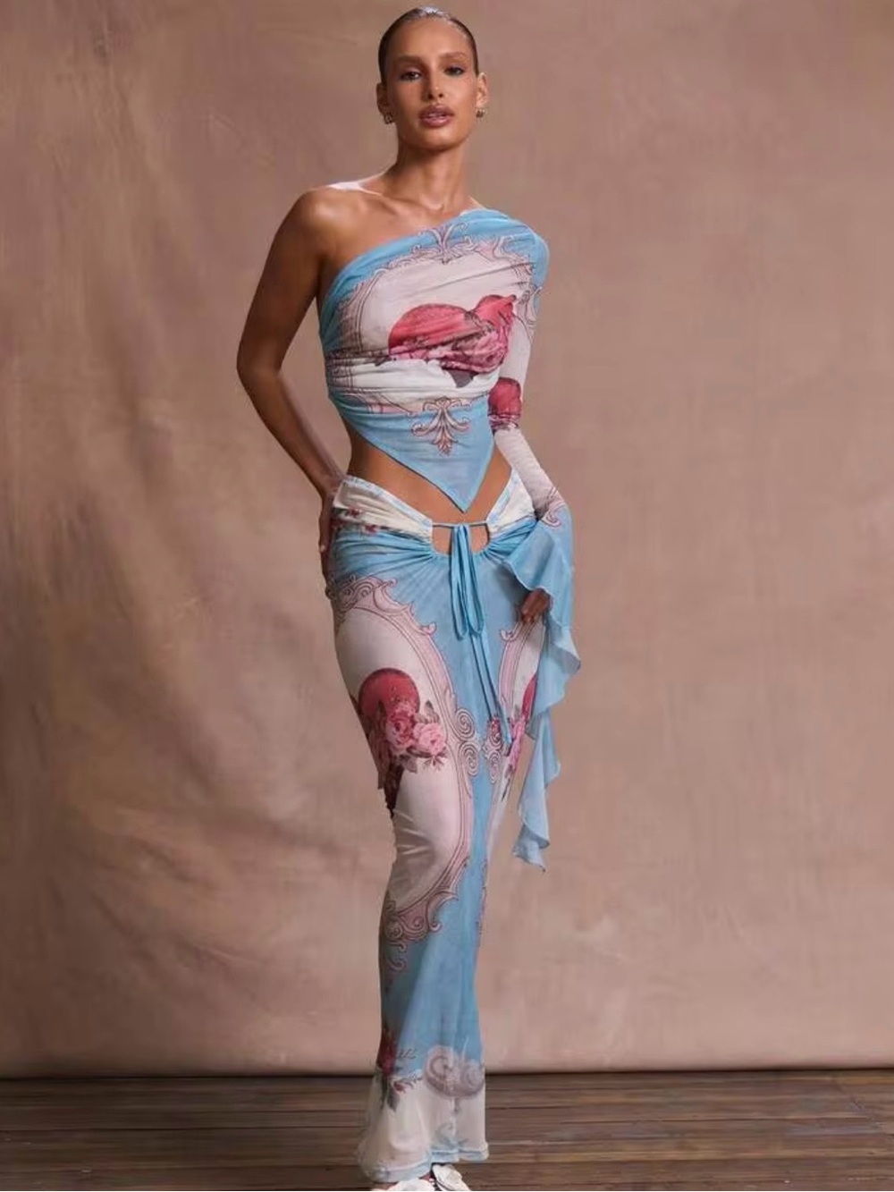 Musera Blue & Pink Cutout Strapless 2 piece (Mesh)